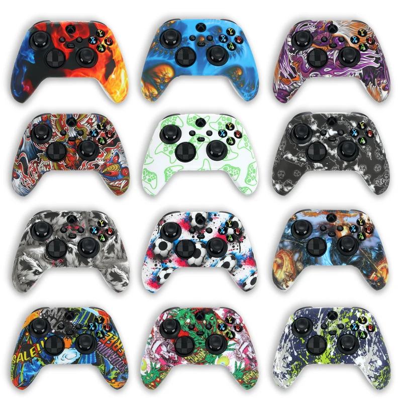 HOTHINK 1pcs Water Transfer Printing Painted Pattern Soft Silicone Cover Skin Case for XBOX Series X Controller