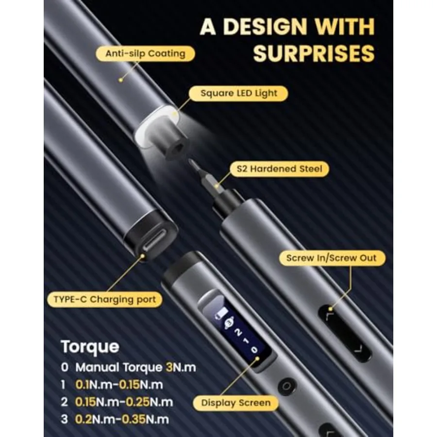 Rechargeable Cordless Electric Screwdriver Set with Precision Bits LED Lights Charging Cable and Compact Carrying Case Ideal fo