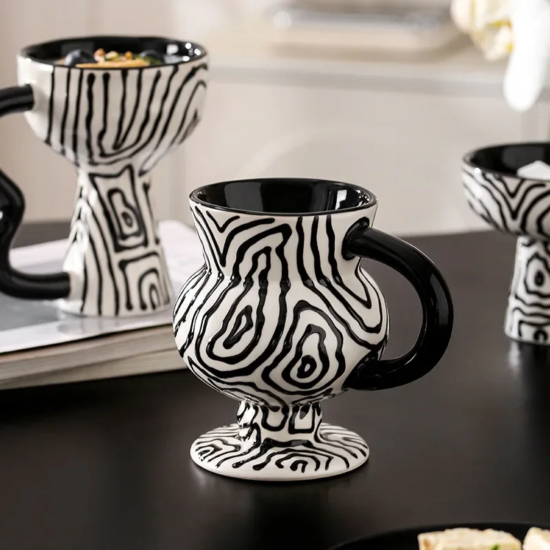 Hand painted retro goblet model room ornament ceramic coffee cup saucer household dessert ice cream cup bowl ornament tea set
