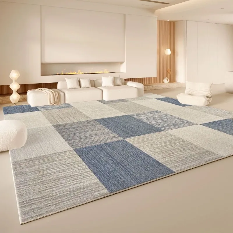 VIKAMA Area Rug Blue Grey Plaid Patchwork Carpet Non Slip Washable Modern Checkerboard Mat for Living Room Bedroom Home Decor