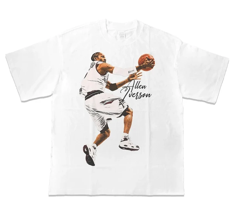 أحدث تي شيرت نجم كرة السلة ايفرسون أمريكي بأكمام قصيرة ورقبة دائرية فضفاضة من القطن لكرة السلة بأكمام قصيرة ملابس الشارع