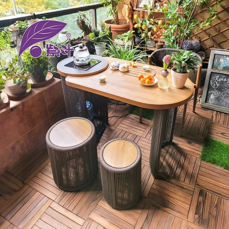 Purple Leaf Balcony Tea Table and Chair Set Living Room Home Terrace Medieval Coffee Table New Chinese Zen Small Tea Table