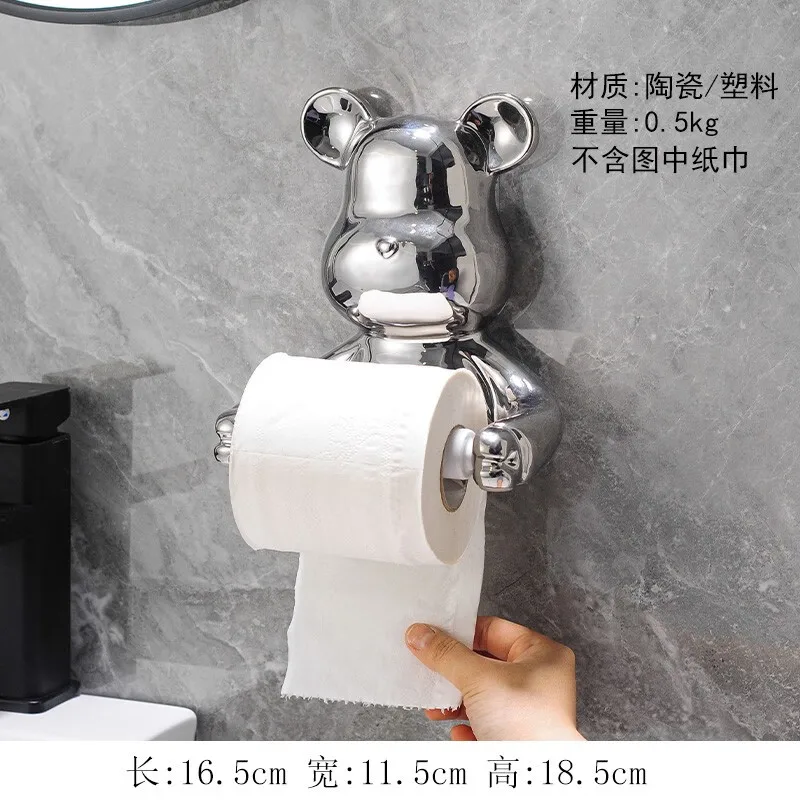 Cute bear tissue box creative fashion accessories, bathroom wall wallpaper roll home waterproof tissue holder