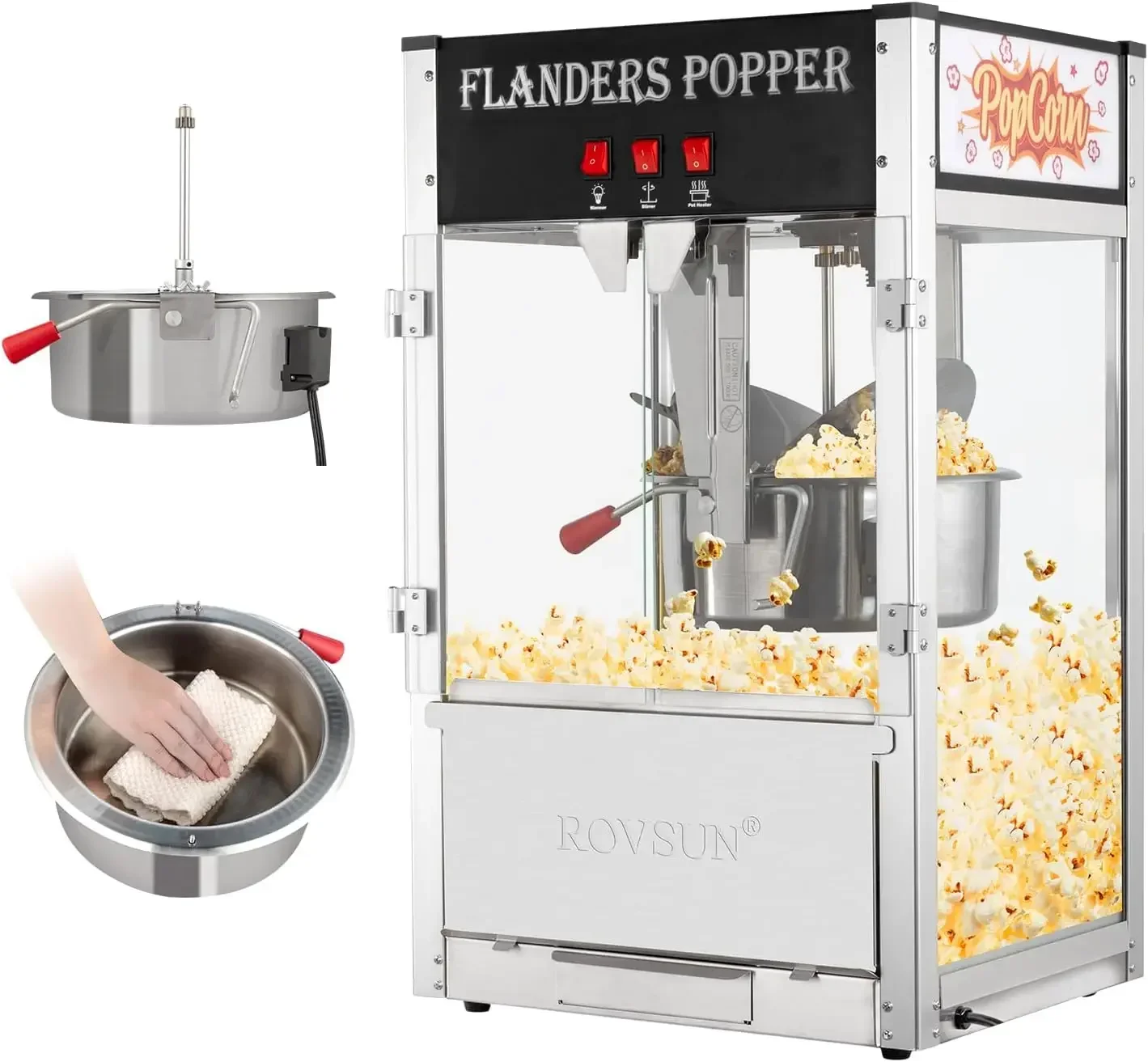 

ROVSUN Commercial Popcorn Machine Movie Theater Style with 16 Ounce Kettle, Countertop Popcorn Maker Machine w/Stainless