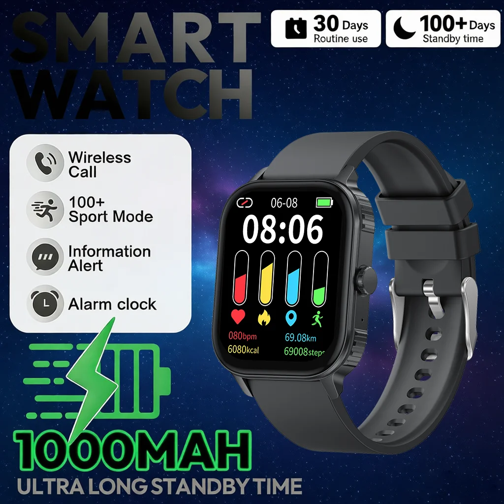 

Новые мужские смарт-часы 2026 года со встроенной батареей 1000 мАч, GPS для активного отдыха, AMOLED-экраном 2,04 дюйма, водонепроницаемостью 3ATM и HD-звонками