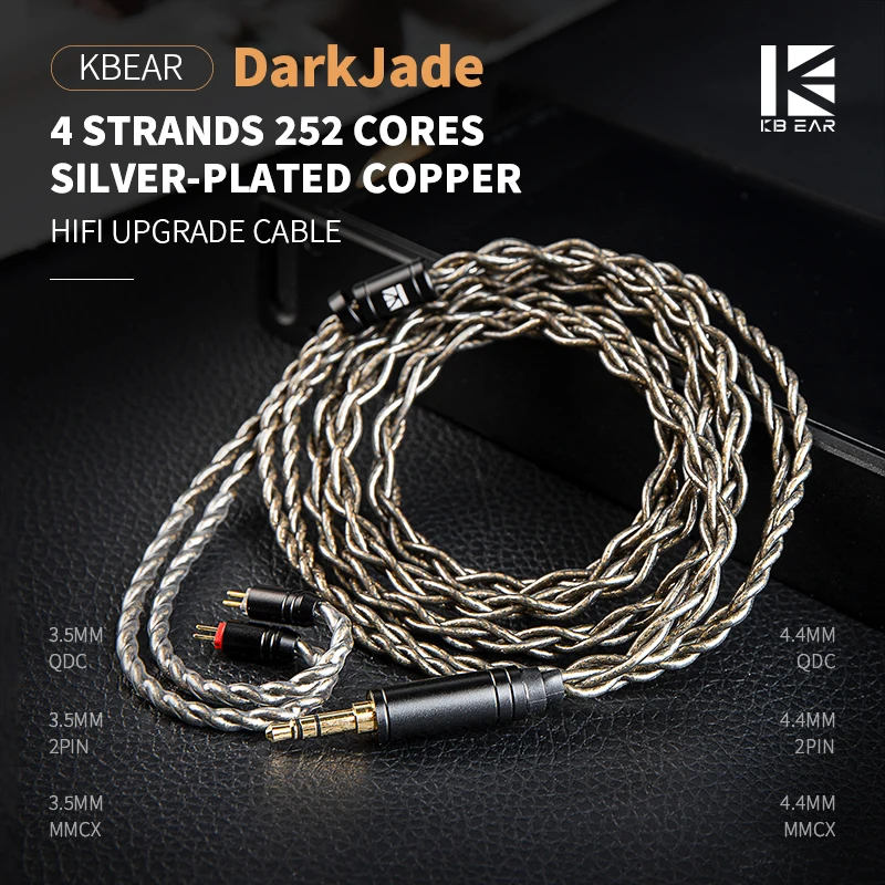

KBEAR DarkJade, 4 нити, 252 ядра, посеребренный медный кабель для обновления HIFI, 3,5/4,4 мм, позолоченная медная вилка