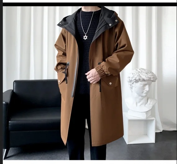 

Trench Coats Casual Mens Cowhide Skin Workwear European Luxury Wool Single-Breasted Cotton Khaki Harajuku Youthful Autumn Sports