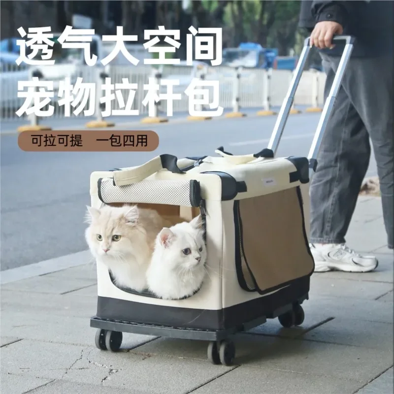 Large Capacity Breathable And Spacious Pet Suitcase Two Compartments Multiple Cats Carrying Bag Portable  Dog And Cat Cage