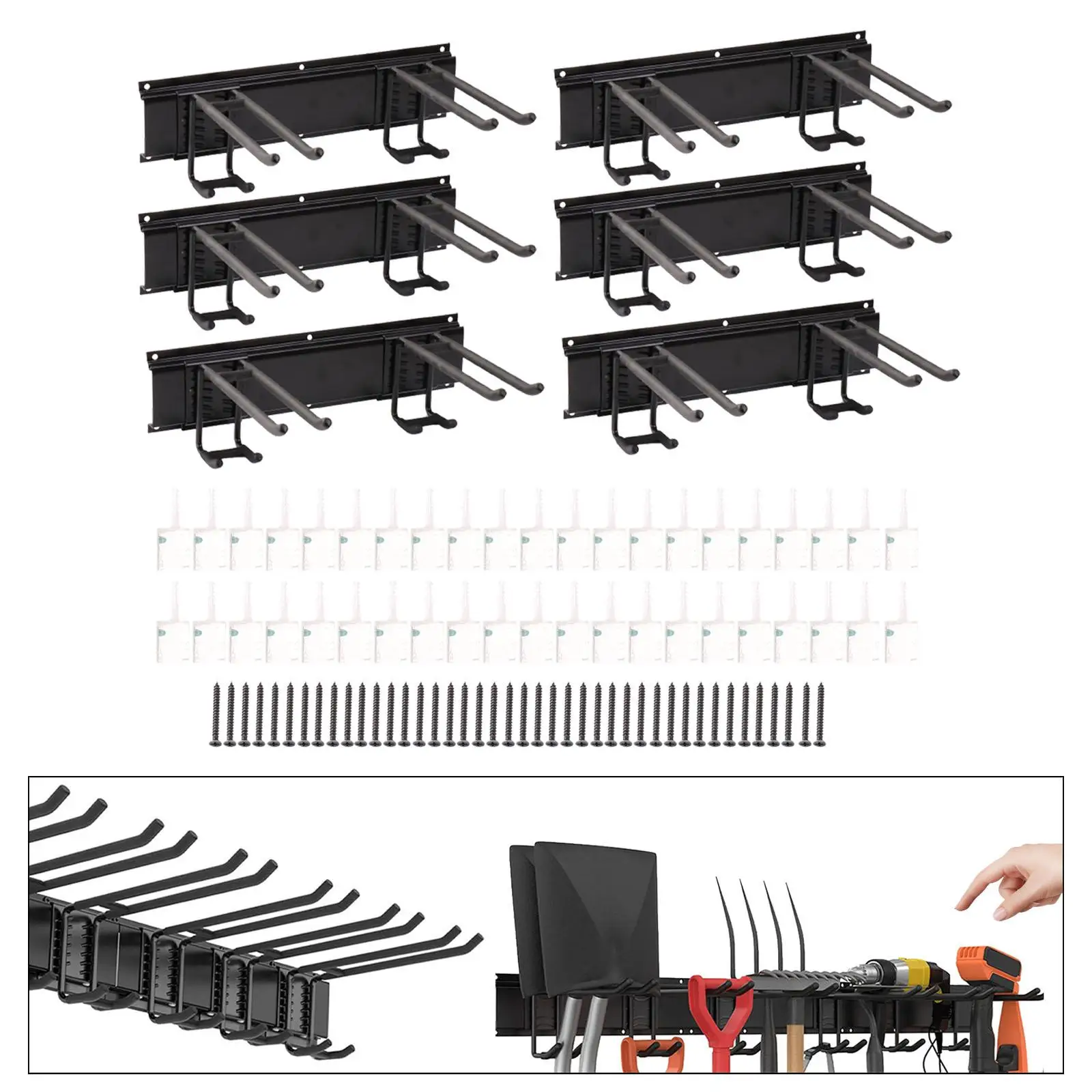 6x for Brooms, Hoses Easily Install Garage Storage Tool Wall Hooks Organizer