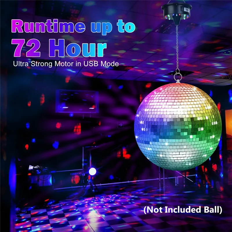 AT51-Disco Ball Motor Lights With Remote,3-15RPM Adjustable Spinner 18Leds For 8 10 12 16 20 24 Inch Duty Mirror Ball Motor