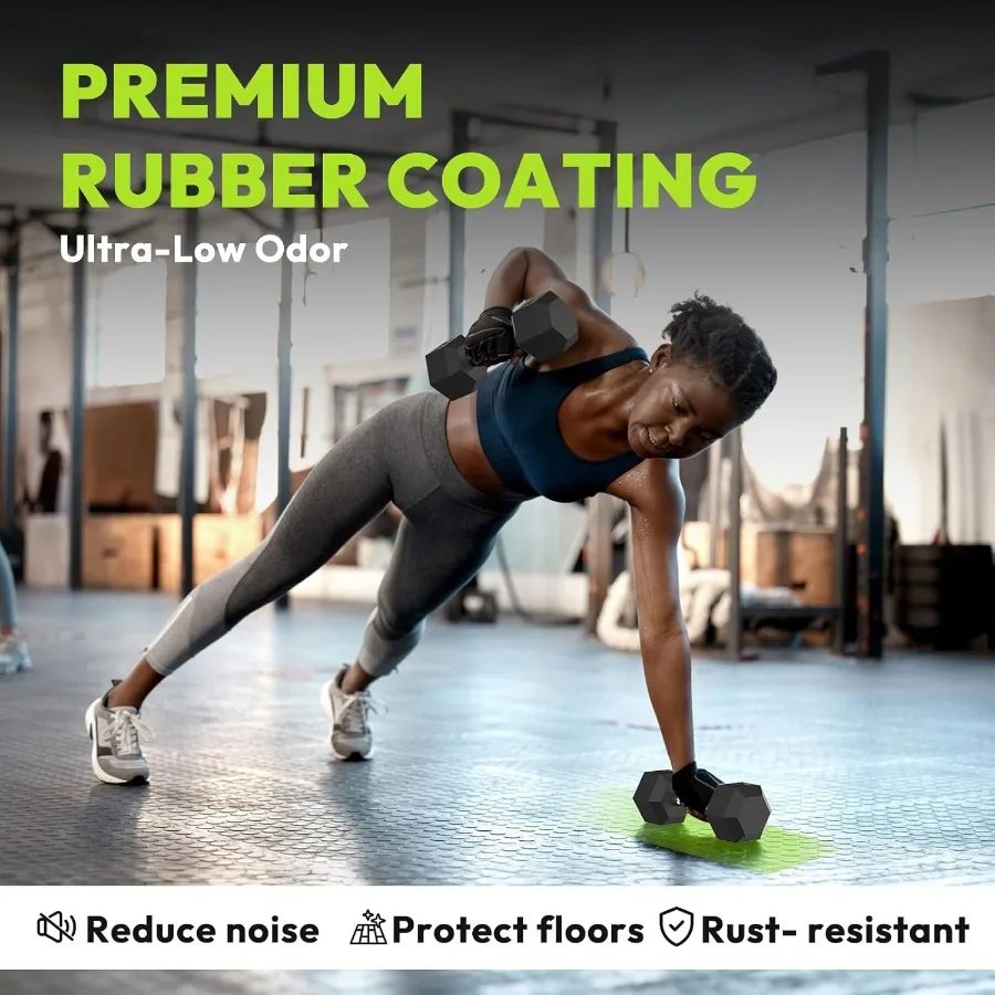 مجموعة دمبل سداسية 105-180 رطل، دمبل لياقة بدنية مطاطية مغلفة للمنزل وصالة الألعاب الرياضية، تصميم مقبض غير قابل للانزلاق لآمن ومريح