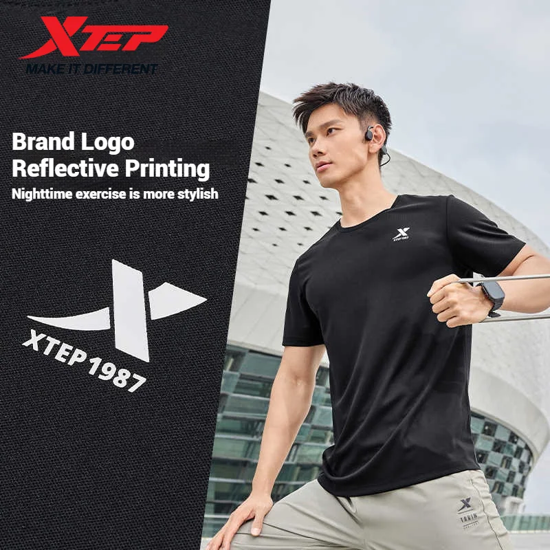 Xtep Short Sleeve Round-Neck T-Shirt For Men 2025 Spring Quick-Drying Sports Training Breathable Outdoor Cool Tops 875229010175