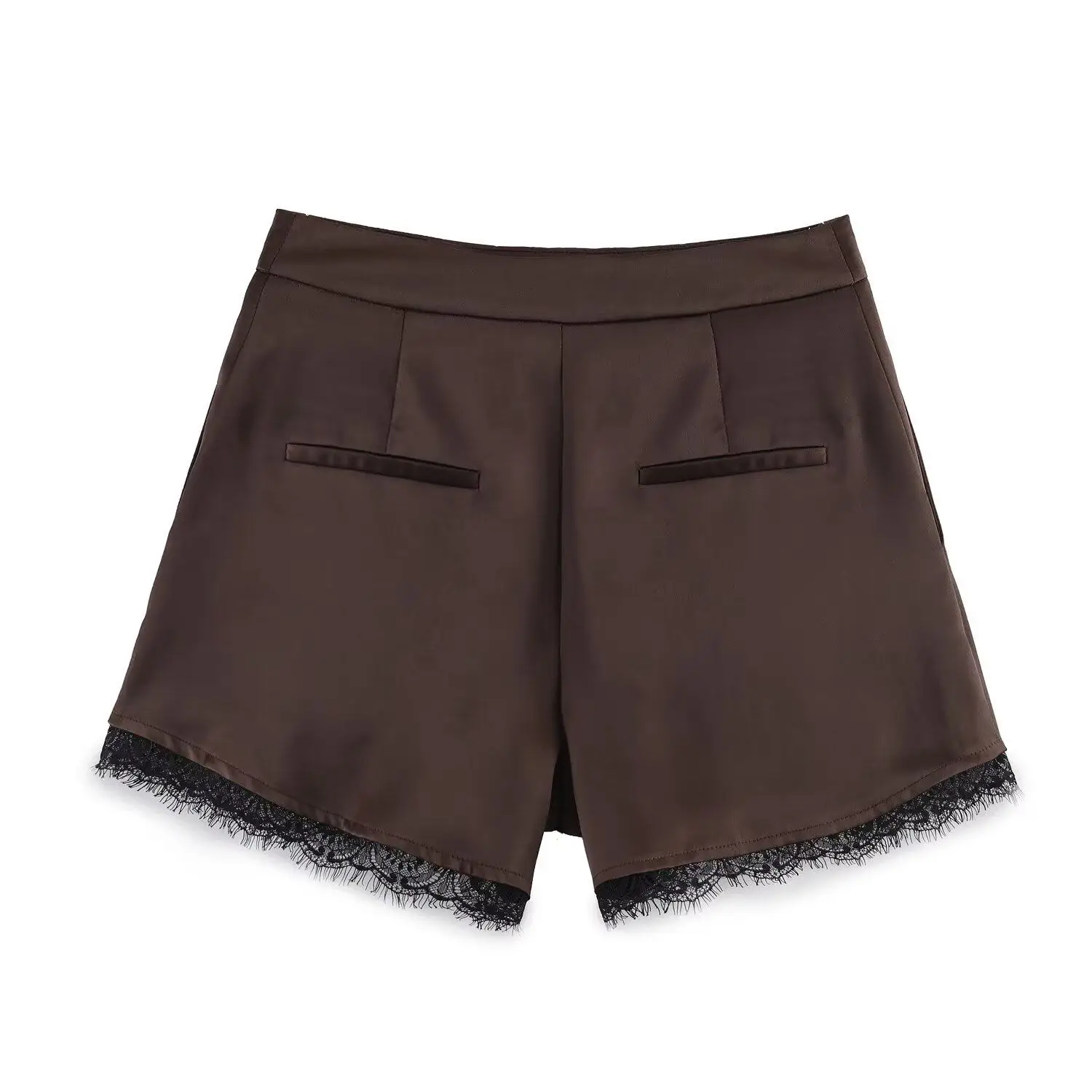 Lace Satin Women' Shorts 2026 Spring Summer New Casual Loose Simple Zipper Shorts European Style Fashion Pockets Woman Clothes