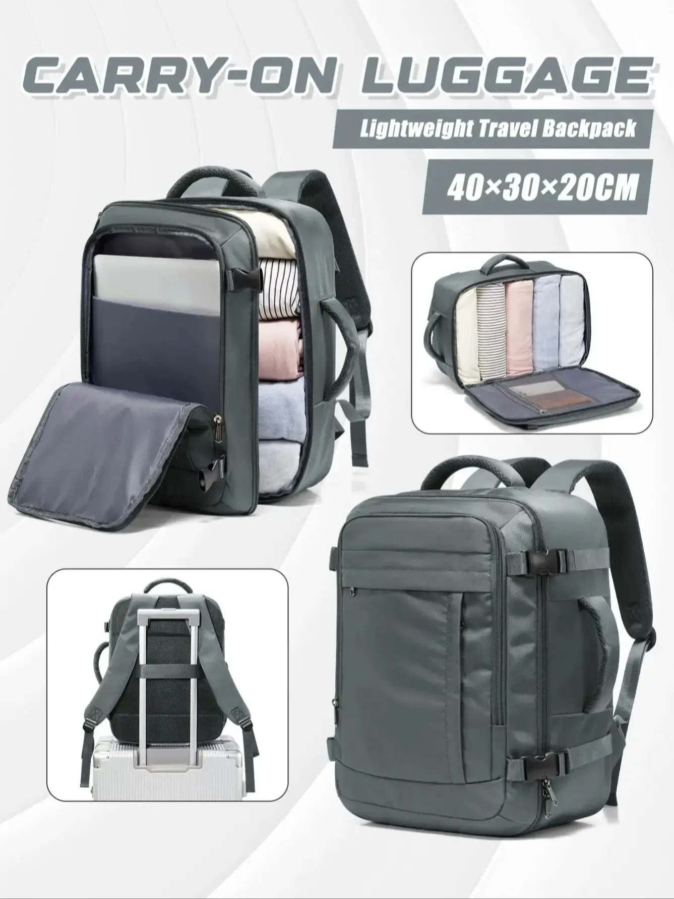 Ryanair Cabin Bags 40x30x20 Reisrugzak onder de stoel, Cabin Fly Bag, Outdoor Rugzak Back-to-School Opslag Laptop Boekentas - afbeelding 2