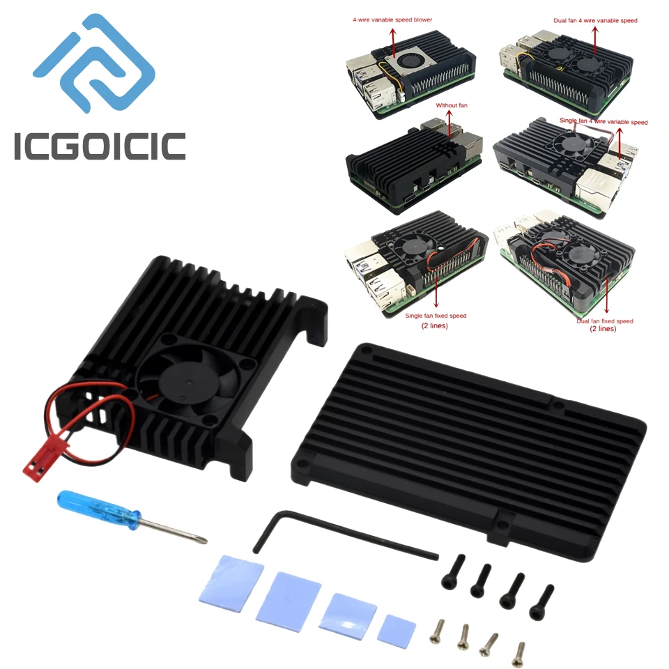 Aluminum Case for Raspberry Pi 5 with Cooling Fan & Heatsink Active Passive Cooling (Pi 5 Not Included)