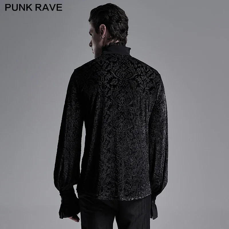 PUNK RAVE Men\'s Gothic Gorgeous Vintage Velvet Laser Dress Shirt Palace Jacquard Banquet Wedding Long Sleeve