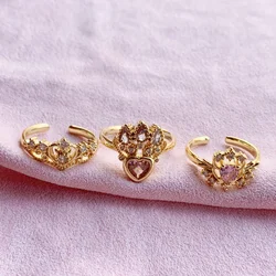 Rapunzel Crown Ring Woman Fashion Wedding Party Jewelry Accessorie Gold Plated Adjustable Crown Heart Princess Ring Gift For Her