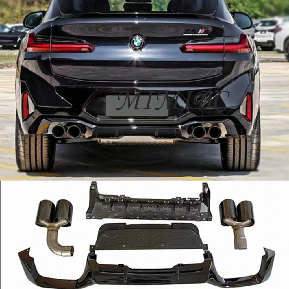 

ABS Gloss Black Rear Bumper Diffuser with Stain Steel Exhaust Tips FOR BMW X4 G02 M Sport 2022 -2024 Rear Lip Diffuser Body Kit