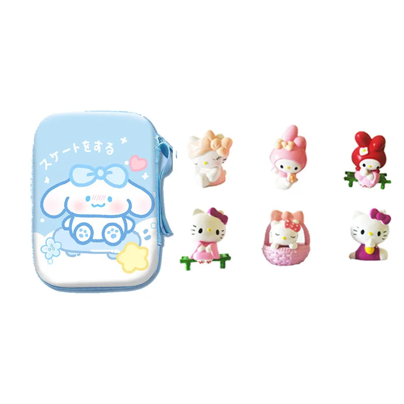 7Pcs Sanrio Hello Kitty Figurka Zabawki Anime Sanrio Bag Action Kuromi Figurka Model Ozdobna Dekoracja Zbieraj Zabawki Prezent Z Torbą