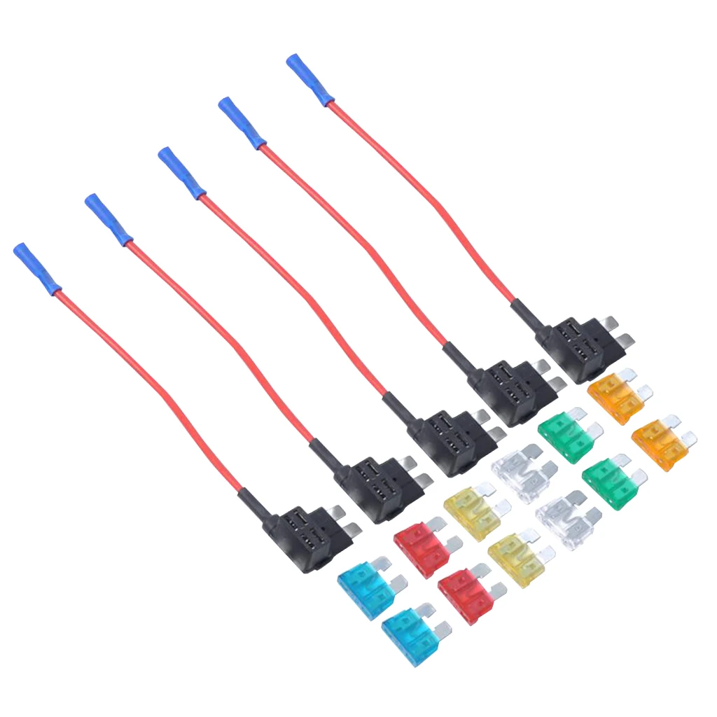 12 Pieces Car Truck Boat 5A-30A Medium Fuses with Add-a-circuit Fuse Holders