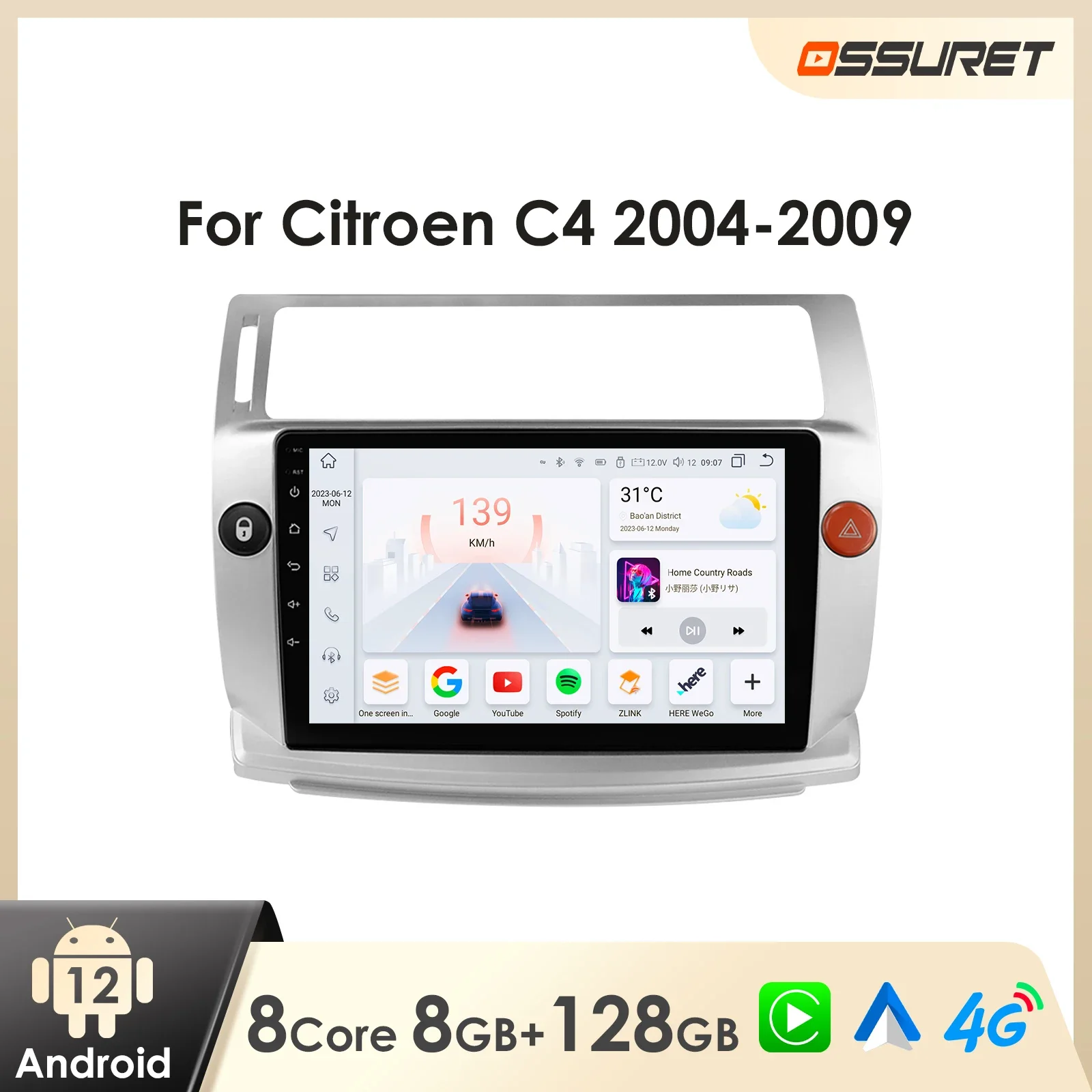 OSSURET Android Car Radio Player for Citroen C4 C-Triomphe C-Quatre 2004 - 2009 Carplay Car Multimedia GPS 2din 7862 Autoradio