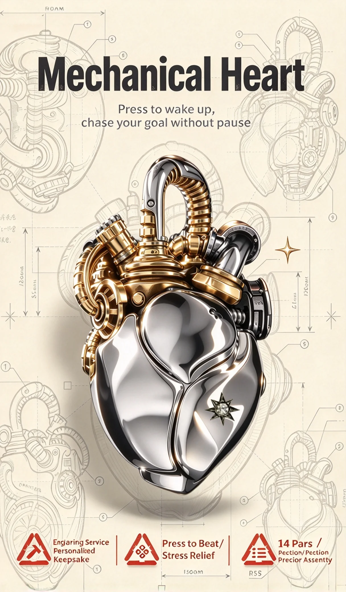 Steampunk Mechanical Heart Pendant Black Silver Cubic Zirconia Accent Kinetic Necklace Gift For Men Women