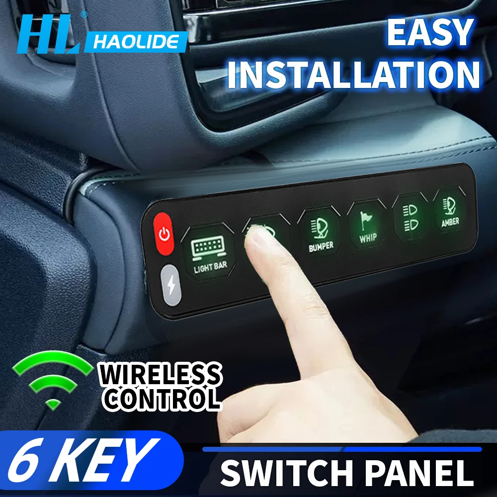 HAOLIDE 6 Control Panel Wireless Touch Control Multi-Function Electronic Relay RGB Click Flashing For Car offroad use 12V 24V