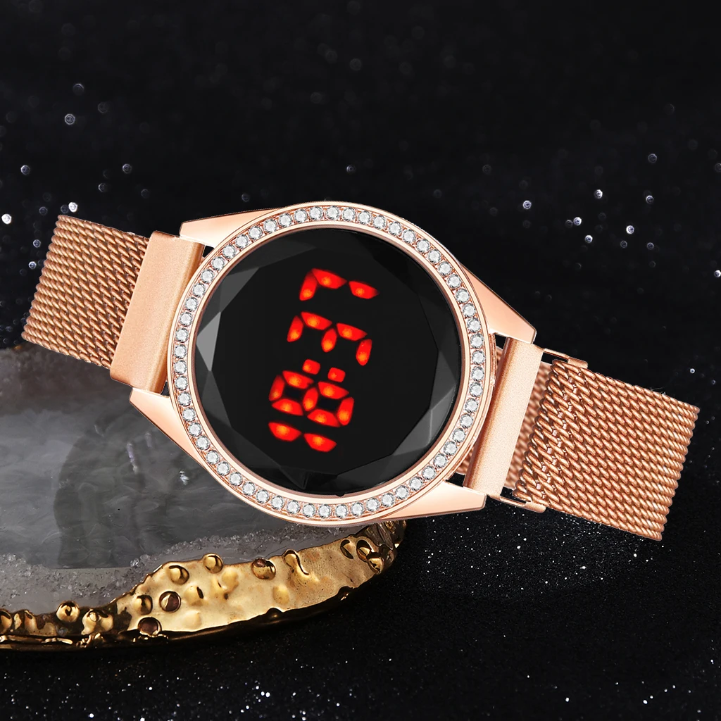 Luxury Digital Red LED Watches For Women Magnetic Stainless Steel Belt Quartz Clock Ladies Wrist Watch Fashion Business Watch