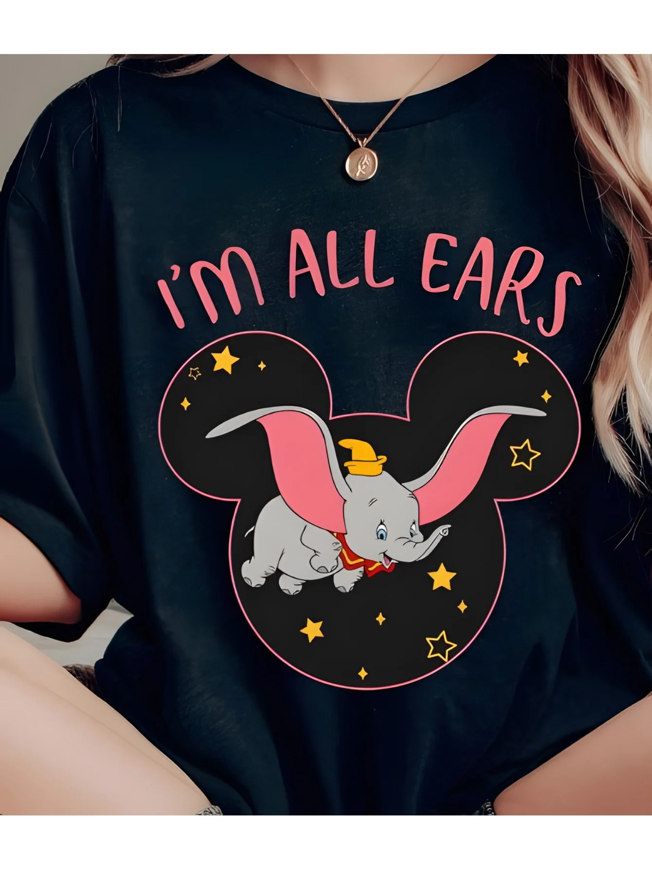 

I'm All Ears "Dumbo Printed Men's and Women's T-shirts - Cute Black Short sleeved T-shirt, Casual&