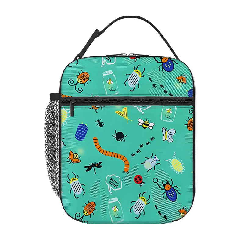 Insect Print Handheld Insulation Lunch Bag for Boy/Girls Best Gifts 2D Flat Cartoon Portable Lunch Box Bag Picnic Bag