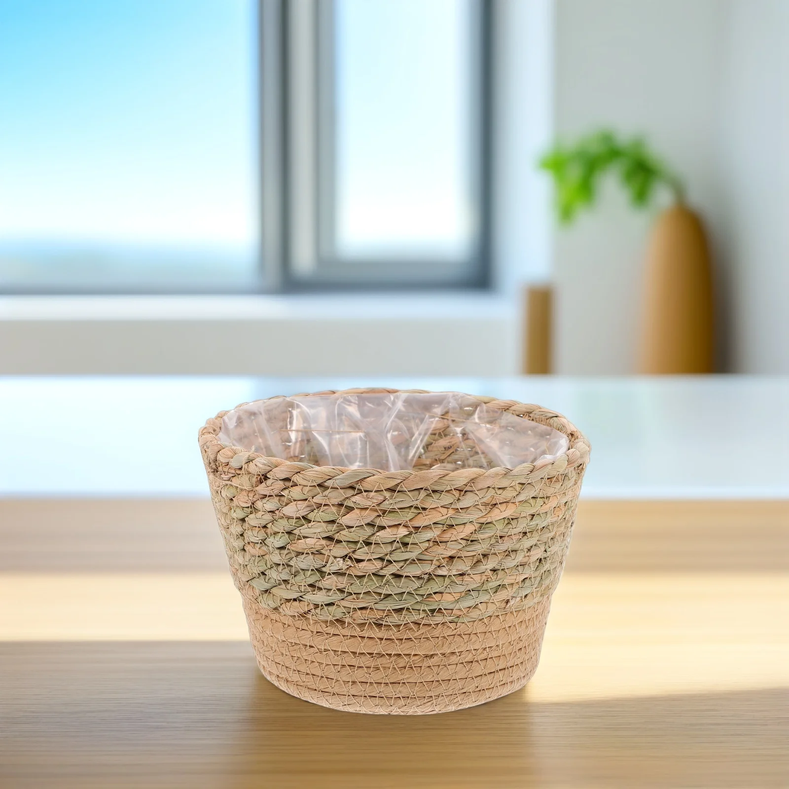 1 قطعة سلة للزهور المنسوجة من القش للنباتات الداخلية سلة زراعة منسوجة يدويًا سلال نباتات مزخرفة ديكور حديقة المنزل #5