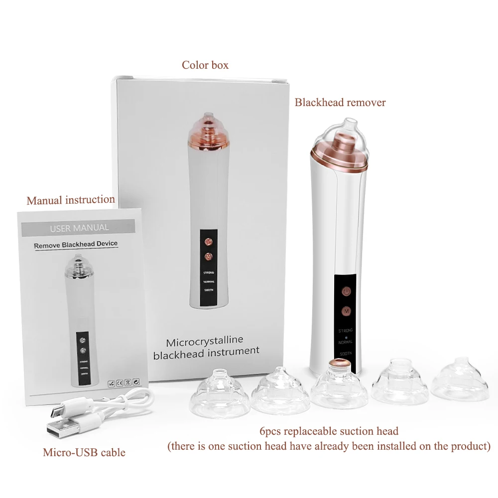 อุปกรณ์เสริมความงามเครื่องดูดสิวหัวดำ, การตั้งค่าความเร็ว 3 ระดับ + อุปกรณ์เสริม 6 ชิ้น, เครื่องทำความสะอาดไฟฟ้าสำหรับกำจัดสิวและสิวหัวดำ