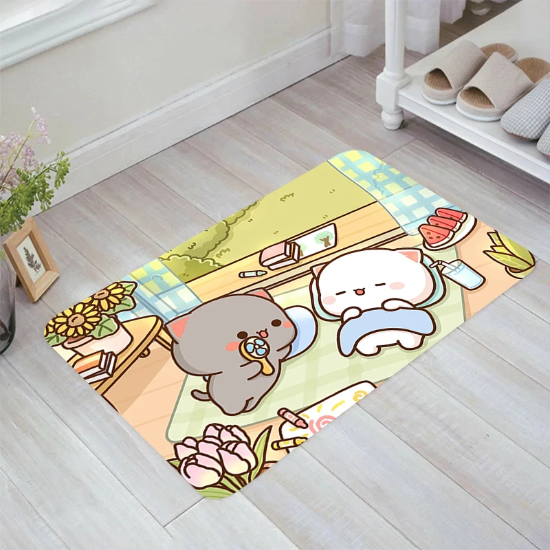 

Cute Cat Peach and Goma Floor Mat Aesthetic Room Decoration Kitchen Carpet Doormat Entrance Door Balcony Home Carpets Rugs Foot