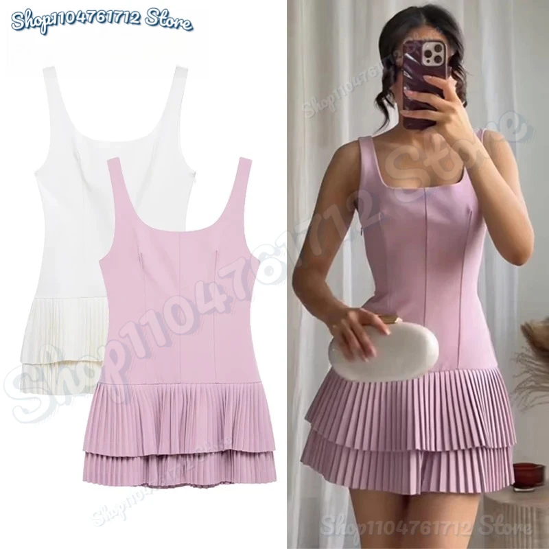 

2025 Pleated Mini Dress Women Jumpsuit Backless Short Dresses for Women Straps Playsuit Dress Woman Party Women's Dress