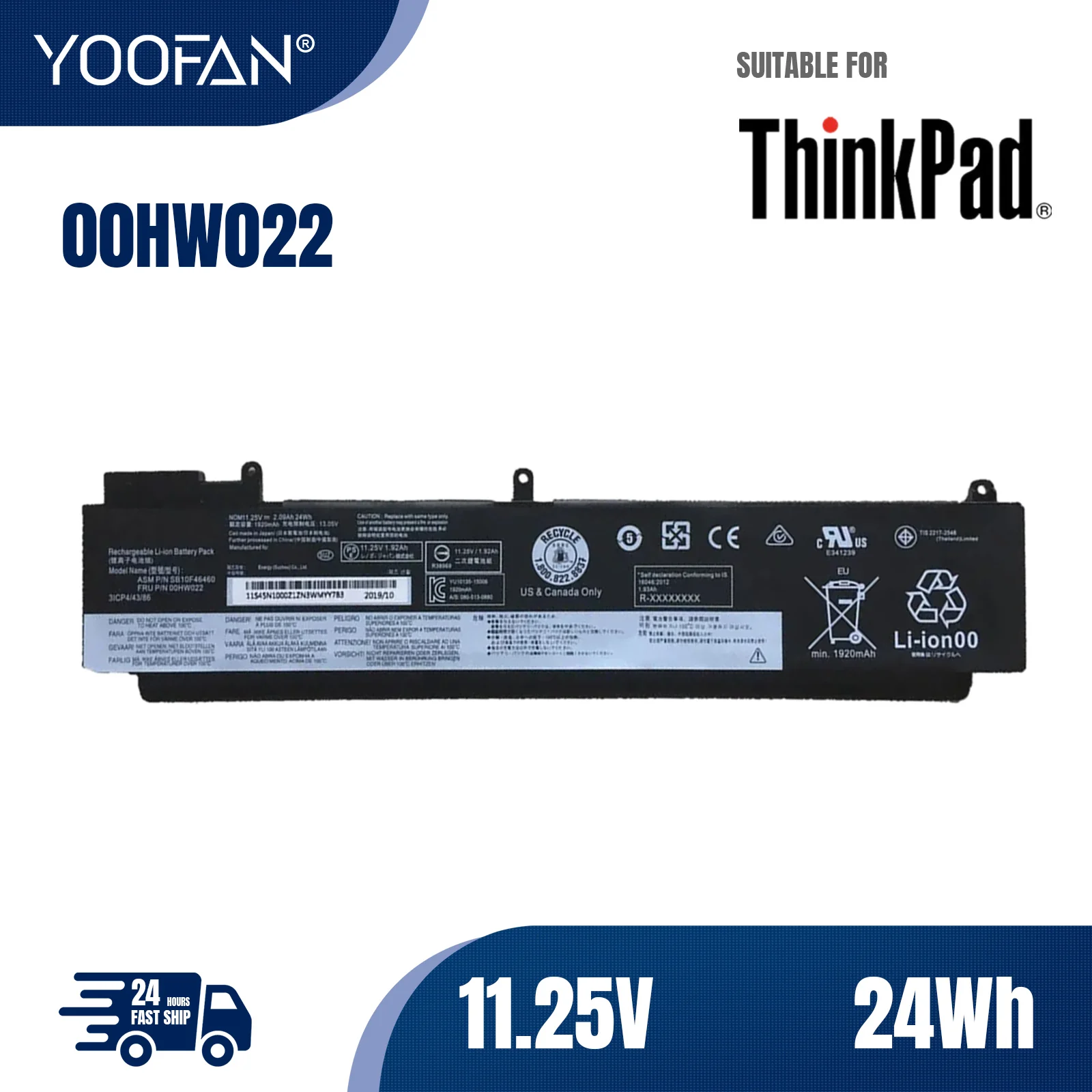 YOOFAN baterías ordenador portátil para Lenovo ThinkPad, recambio de número de pieza, T470s, 01AV405, 01AV406, 01AV408 00HW022