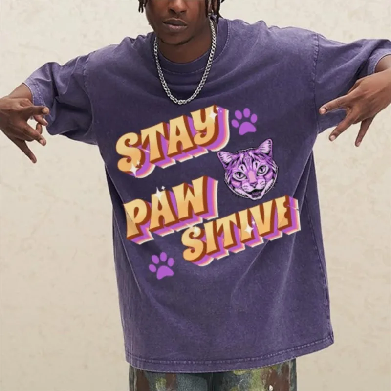

Crew Neck Shoulder Down Cotton T-Shirt For Men Cartoon Letter Printing Tee Blouse Street Oversized Acid Washed Short Sleeves Top