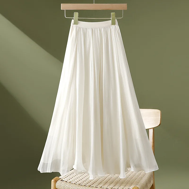 

Elegant Chiffon Midi Skirt for Women Summer Thin Layer Asymmetrical Hemline Slimming Half-length Fairy Tale Style Skirt