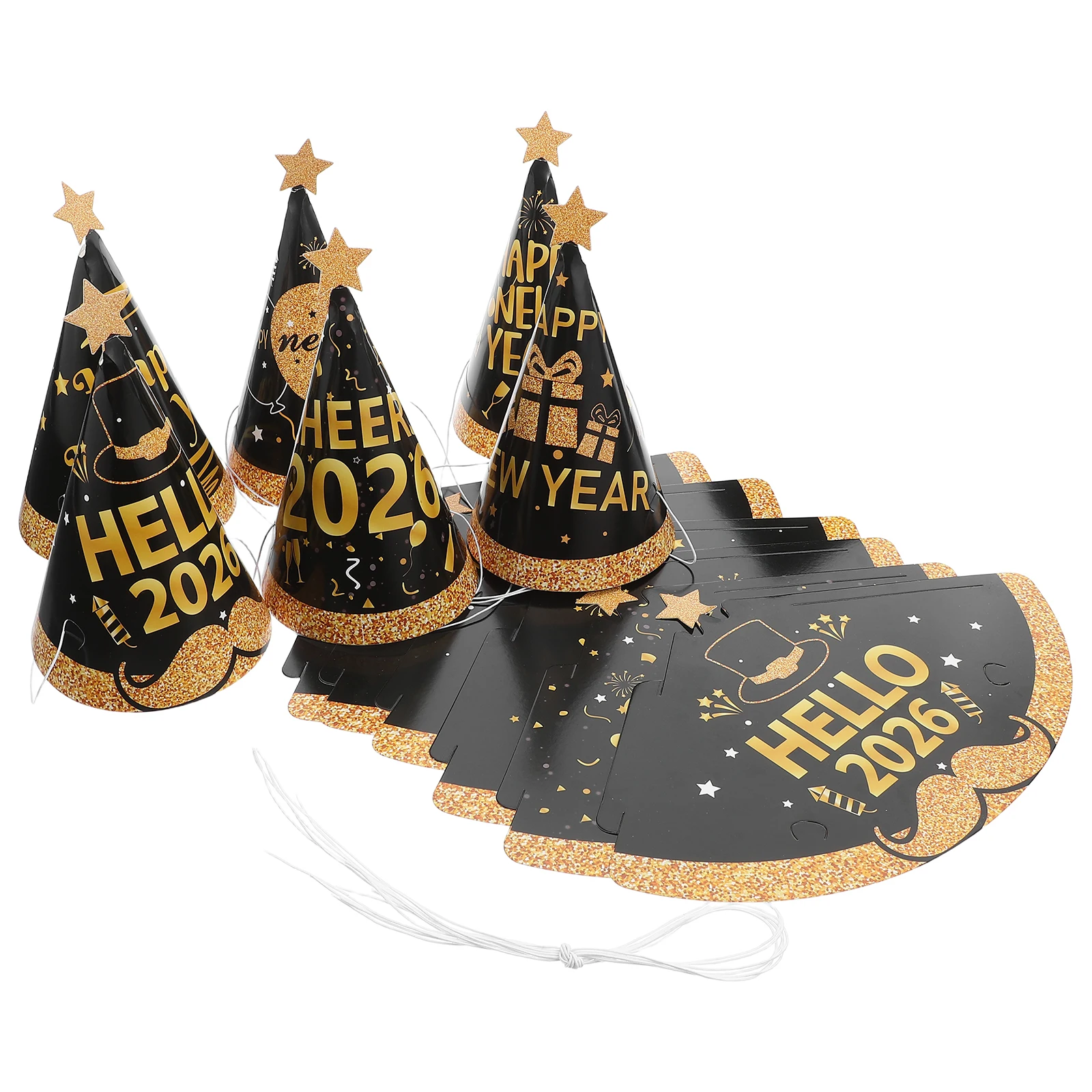 

24 Pcs New Year Party Birthday Hat Happy Paper Hats for Years Headdresses Eve Decorations 2026 Girl Cone
