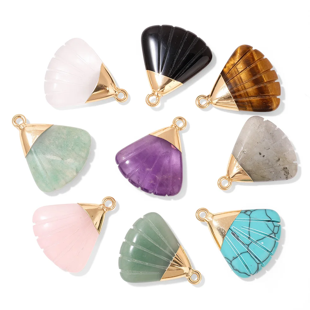 1PC 20*23mm Carved Shell Natural Stone Pendant Gem stone Crystal Charms For DIY Necklace Earring Jewelry Making Accessories
