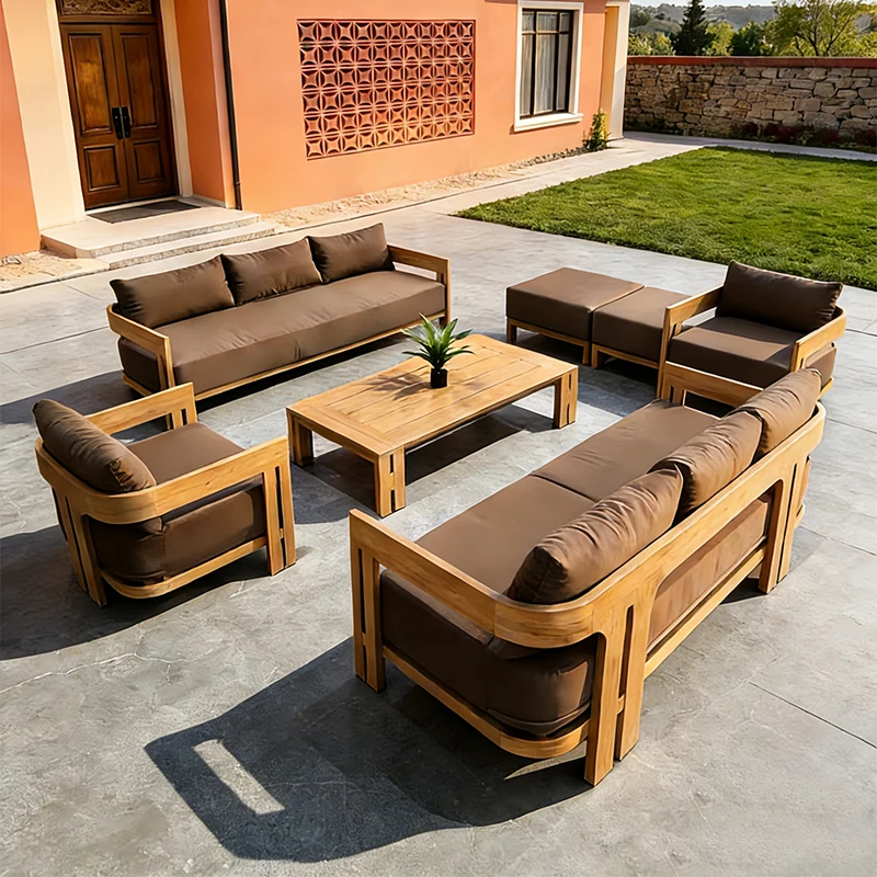 Outdoor Teak Contemporary High-end Luxury Villa Courtyard Garden Patio Wooden Sofa Set Hotel