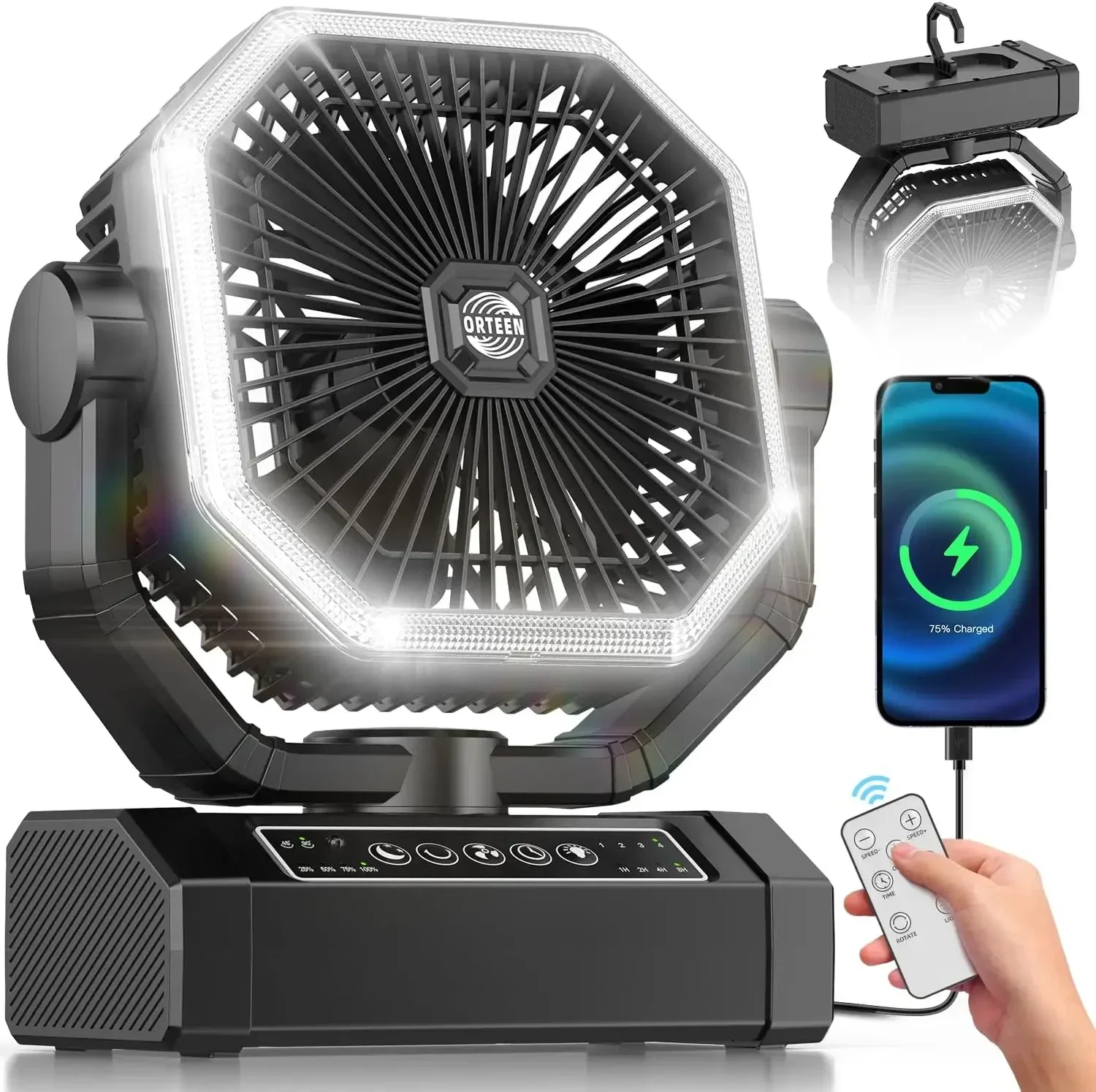 

Portable Rechargeable Fan - 9-Inch Camping Fan for Tent, 20000mAh(60Hrs) Battery Operated Fan for Camping, Auto Oscillation