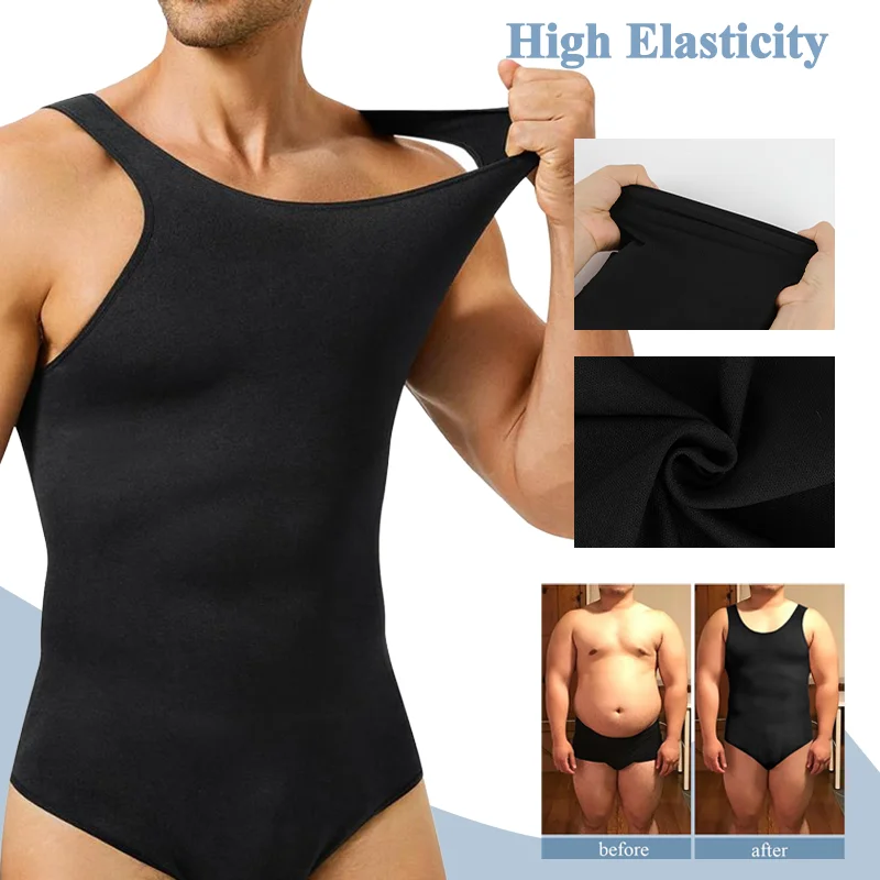 

Мужское корректирующее боди без рукавов для контроля живота, компрессионный жилет для утяжки живота, утягивающая майка с открытой промежностью, корректор фигуры для всего тела