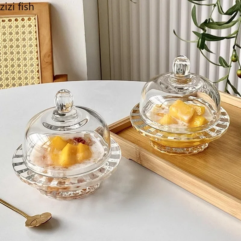 Transparent Glass Bowl with Lid Dessert Dim Sum Bowl Fruit Yogurt Bowl Soup Bowls Serving Bowls Molecular Cuisine Tableware