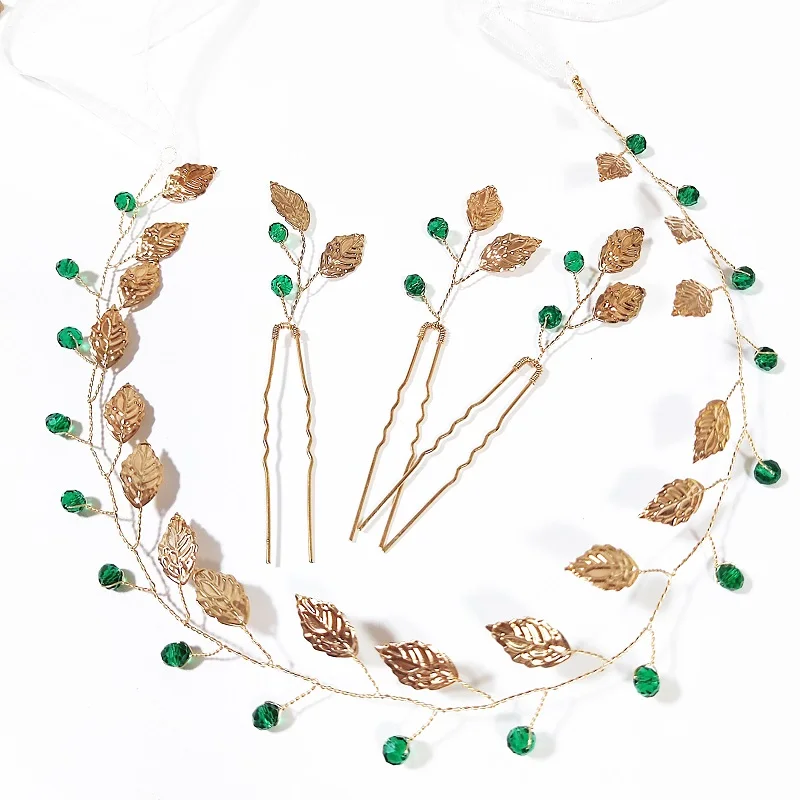 

Зеленые заколки и повязки для волос для женщин: свадебные аксессуары, украшения для волос на помолвку, головные уборы в виде листьев, повязки для выпускного вечера