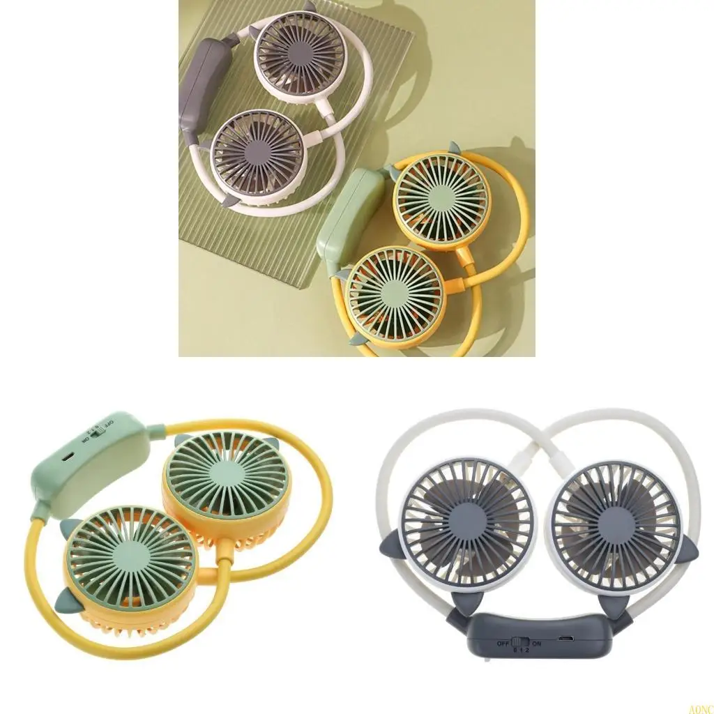 

A0NC USB Rechargeable 2 Speeds Hanging Fans Air Cooler Cooling Wearable Neckband Fan