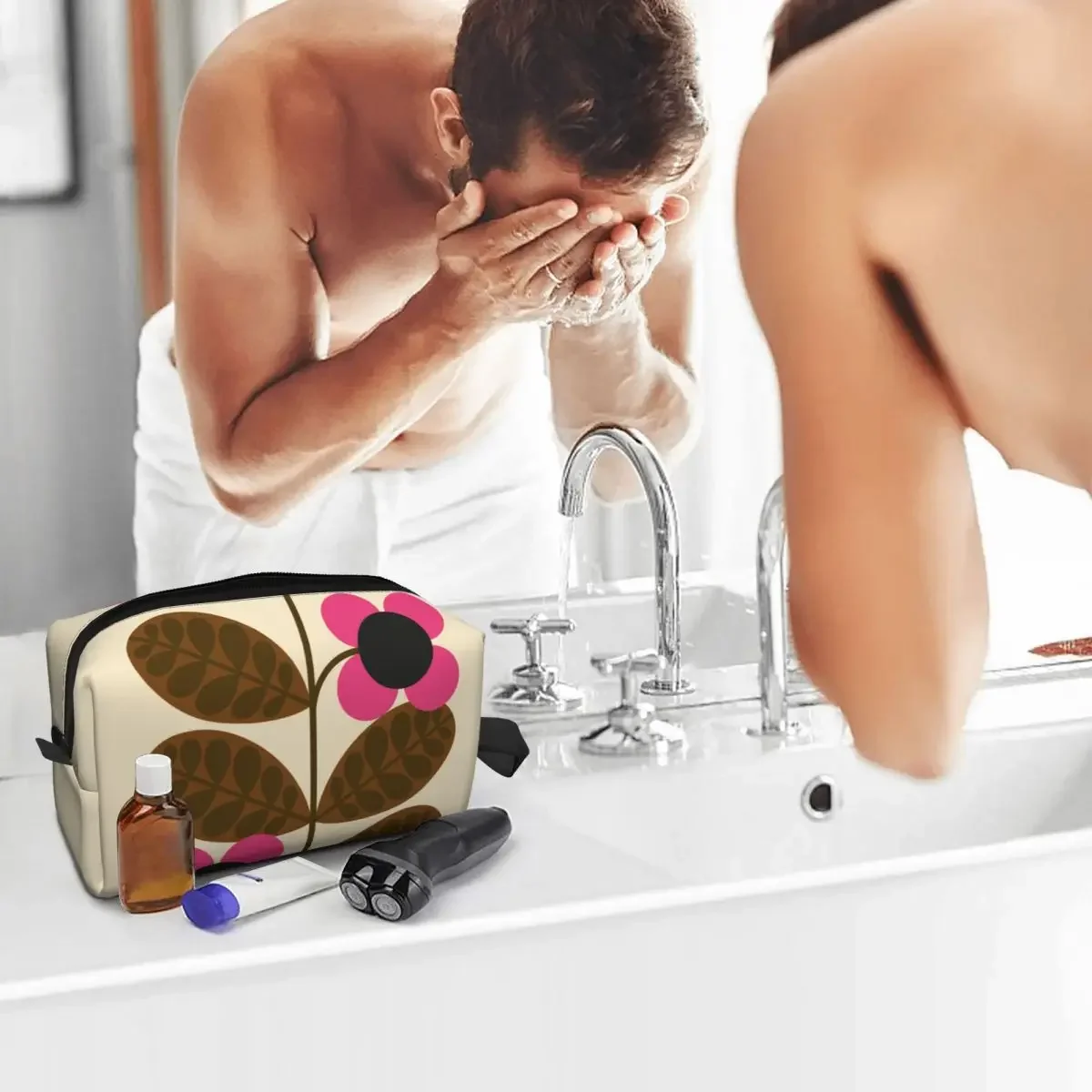 Custom Bloom Stem Fuchsia Flower Travel Cosmetic Bag for Women Orla Kiely Toiletry Makeup Organizer Lady Beauty Storage Dopp Kit image 6