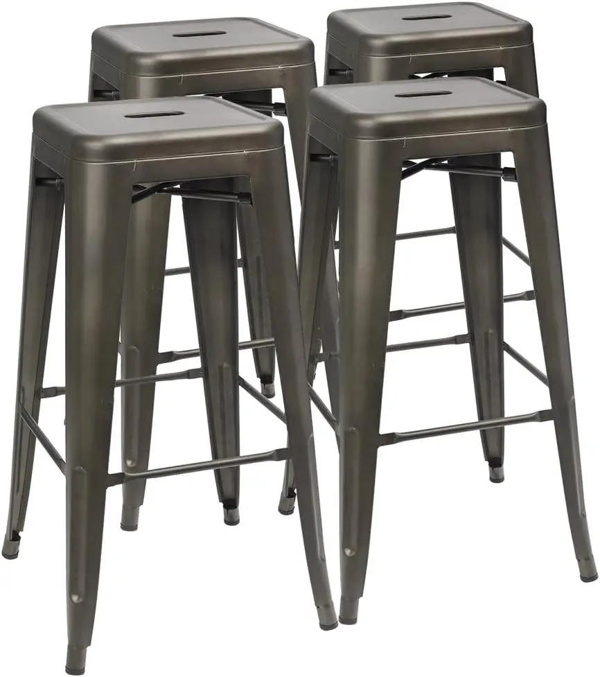 30 Inches Metal Bar Stools Bar Height High Backless Stools Indoor Outdoor Stackable Kitchen Stools Set of 4 (Gun)