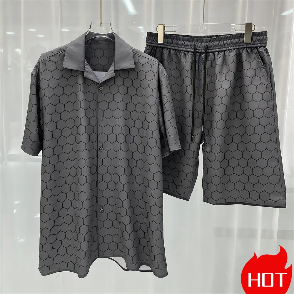 Digital printed men's set fashion two-piece shorts set high-quality summer short sleeved shirt Home leisure set Men y2k clothing