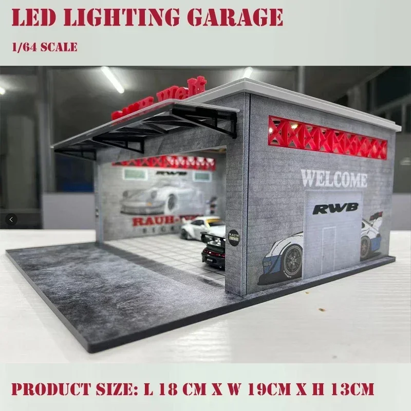 Montaje Diorama 1:64 RWB revestimiento iluminación LED garaje para uso en modelo de coche Estación de exhibición