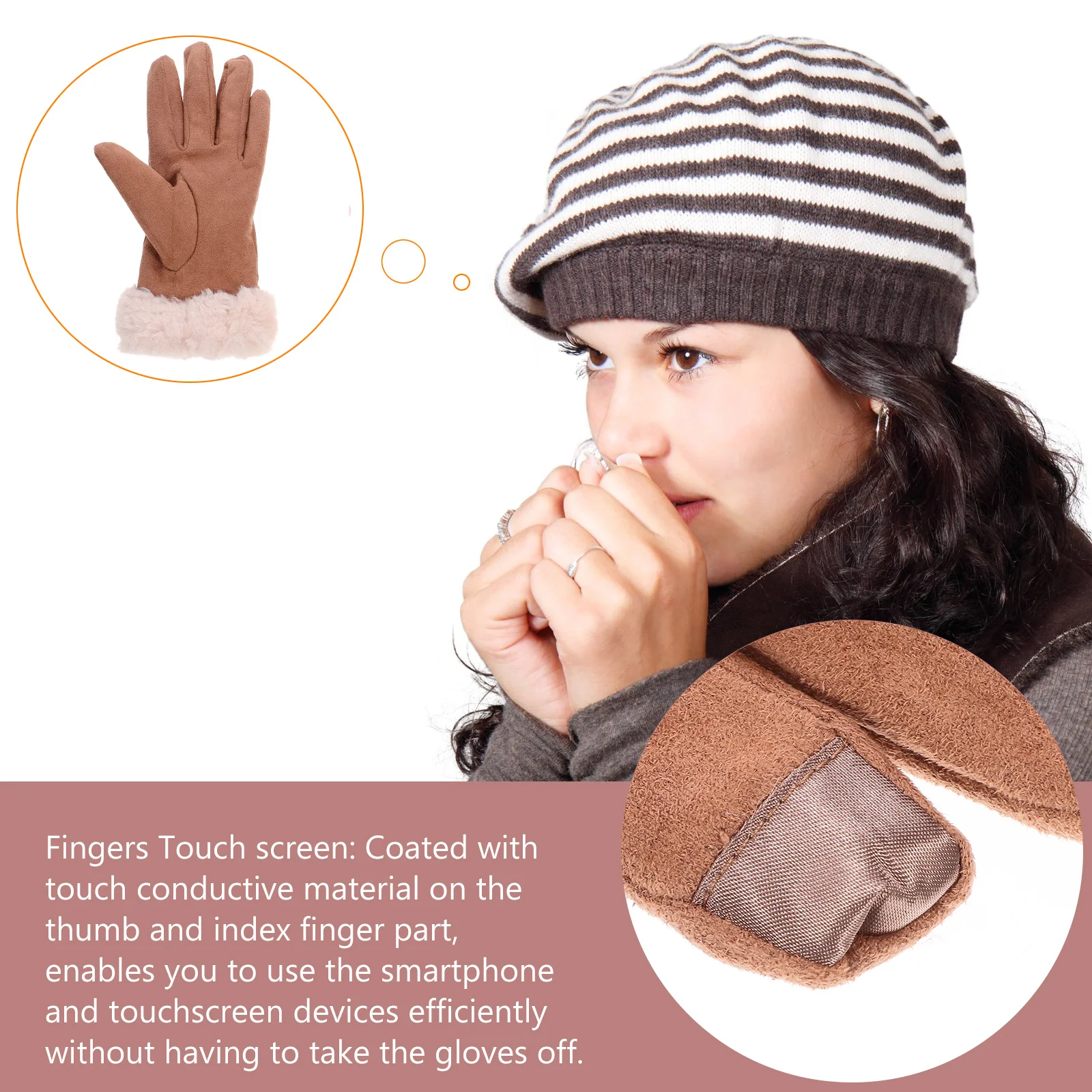 

1Pair Winter Gloves for Woman Touch Screen Fashion Warm Hands Protector Brown Full Cover Mitten Outdoor Cycling